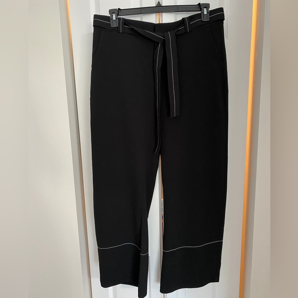 Zara Woman wide leg pants, black with white stitch detail. Size Large.